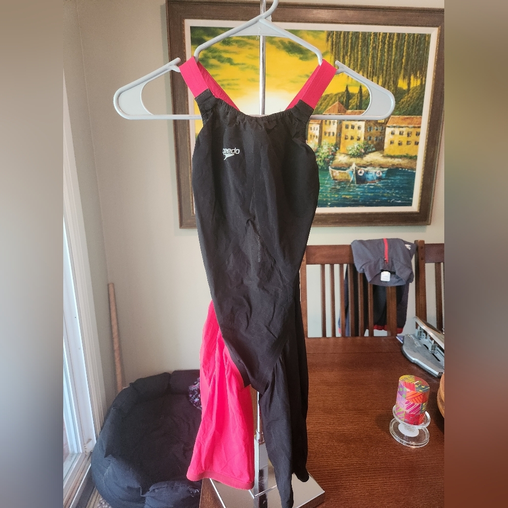 Speedo Athletic Black and Pink One Piece Bodysuit Fastskin